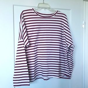 Zara Trafaluc Crewneck Red & Black Striped White Shirt Size L